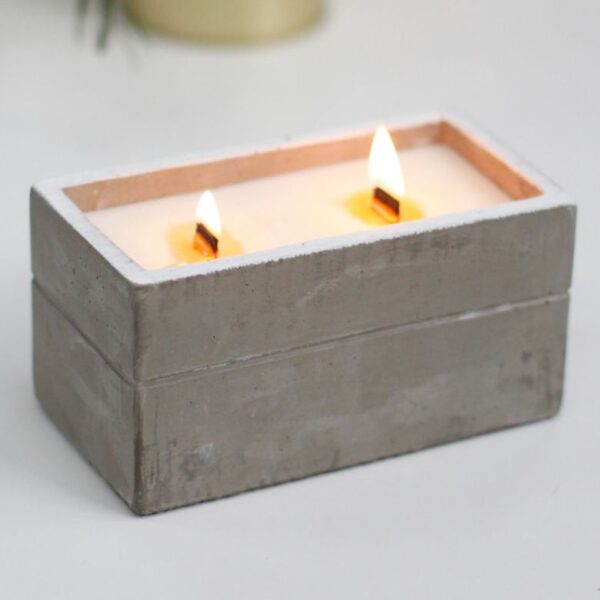 Concrete Wooden Wick Candle Box Flame