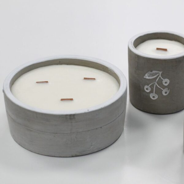 Concrete Wooden Wick Candle Pots