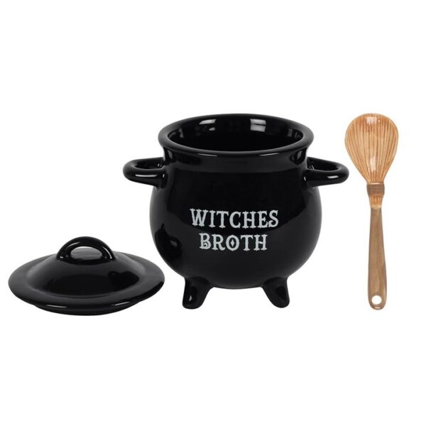 Witches Broth Cauldron Soup Bowl with Broom Spoon - Image 3