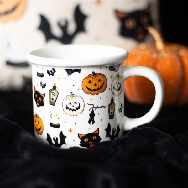 Spooky Cat and Pumpkin Print Mug - Image 6